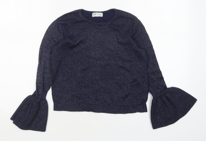 H&M Girls Blue Round Neck  Cotton Pullover Jumper Size 11-12 Years