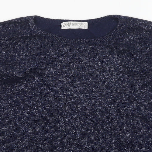 H&M Girls Blue Round Neck  Cotton Pullover Jumper Size 11-12 Years