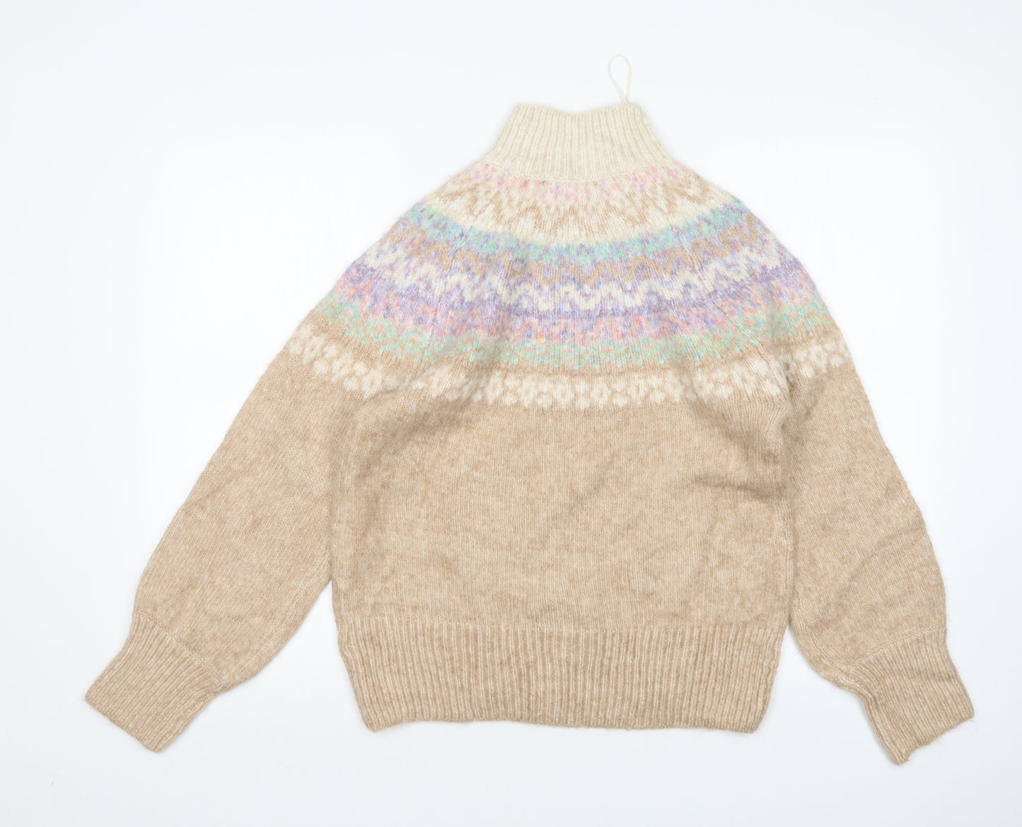 M&S Womens Multicoloured Mock Neck Argyle/Diamond Acrylic Pullover Jumper Size S