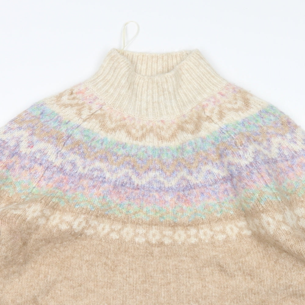 M&S Womens Multicoloured Mock Neck Argyle/Diamond Acrylic Pullover Jumper Size S