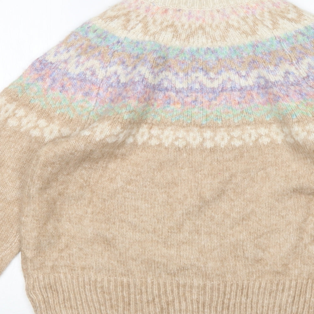 M&S Womens Multicoloured Mock Neck Argyle/Diamond Acrylic Pullover Jumper Size S