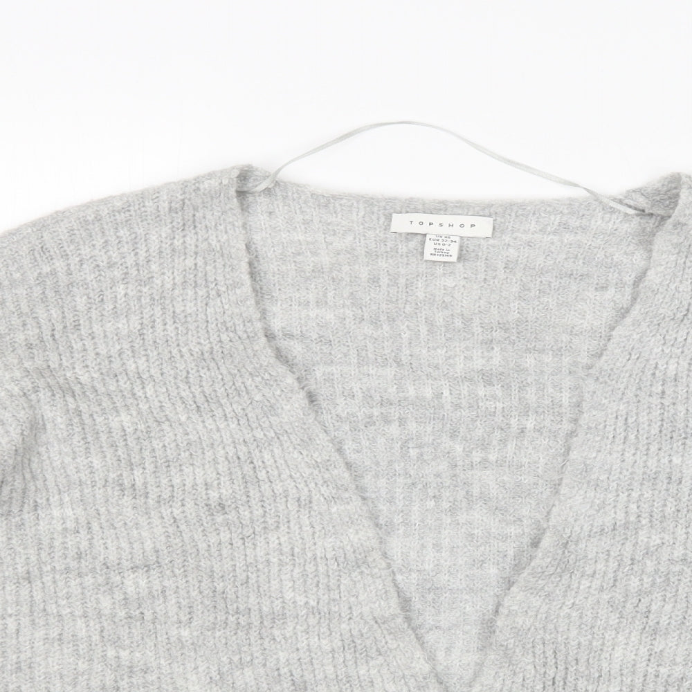 Topshop Womens Grey V-Neck  Acrylic Cardigan Jumper Size XS