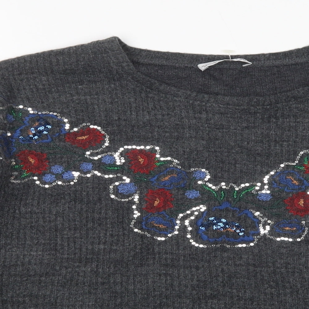 Zara Womens Grey Round Neck   Pullover Jumper Size S