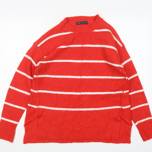 M&S Womens Multicoloured Round Neck Striped Acrylic Pullover Jumper Size M