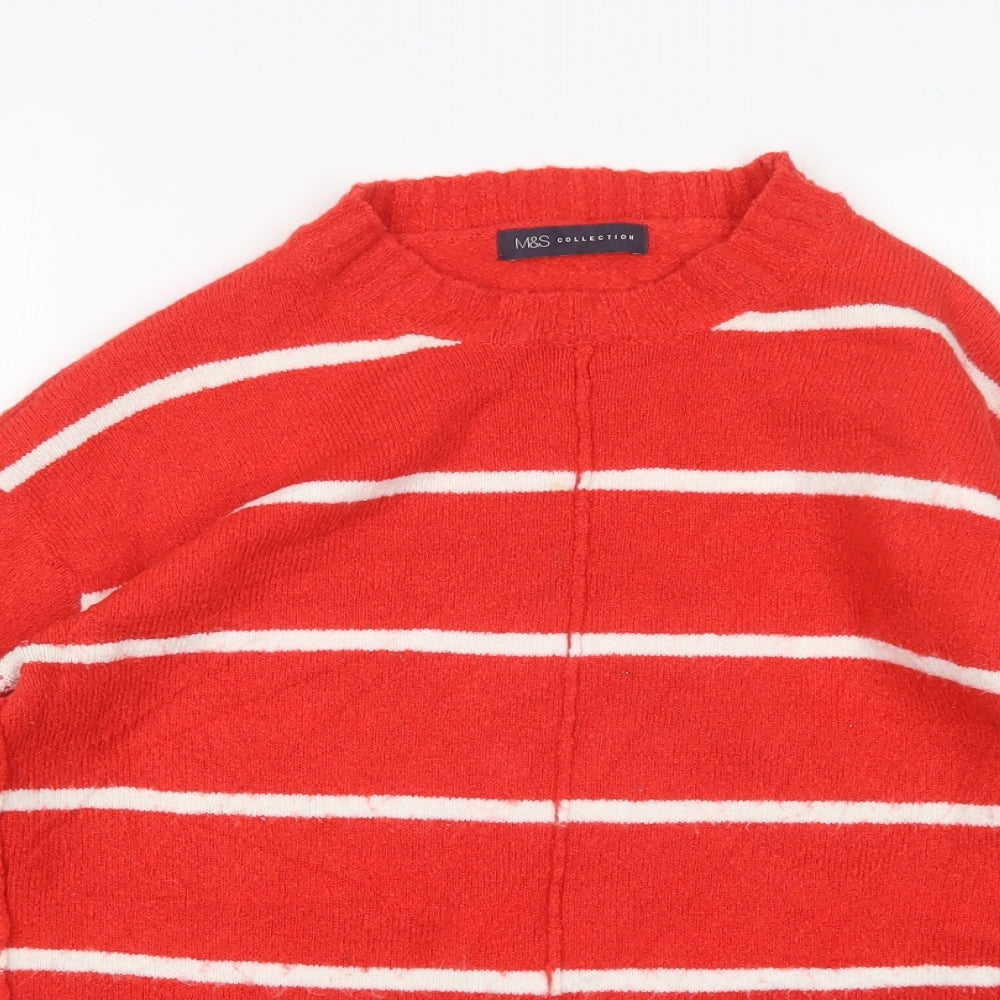 M&S Womens Multicoloured Round Neck Striped Acrylic Pullover Jumper Size M