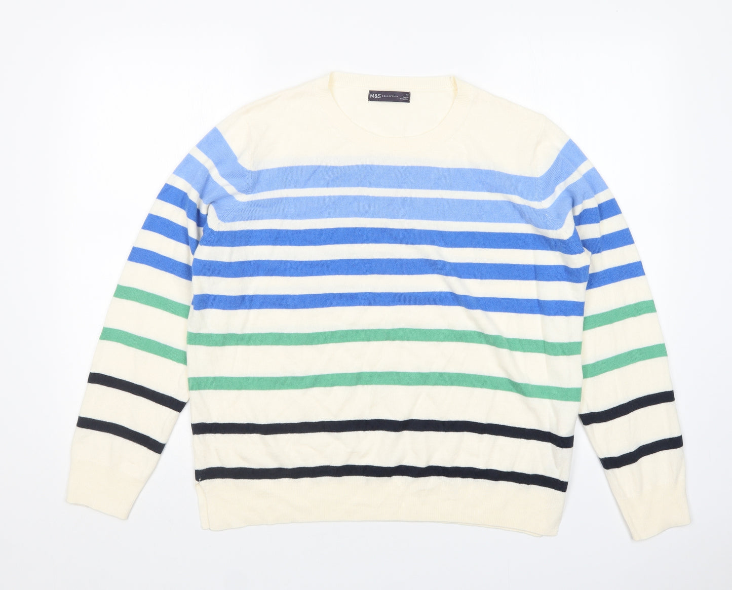 M&S Womens Multicoloured Round Neck Striped Acrylic Pullover Jumper Size 18