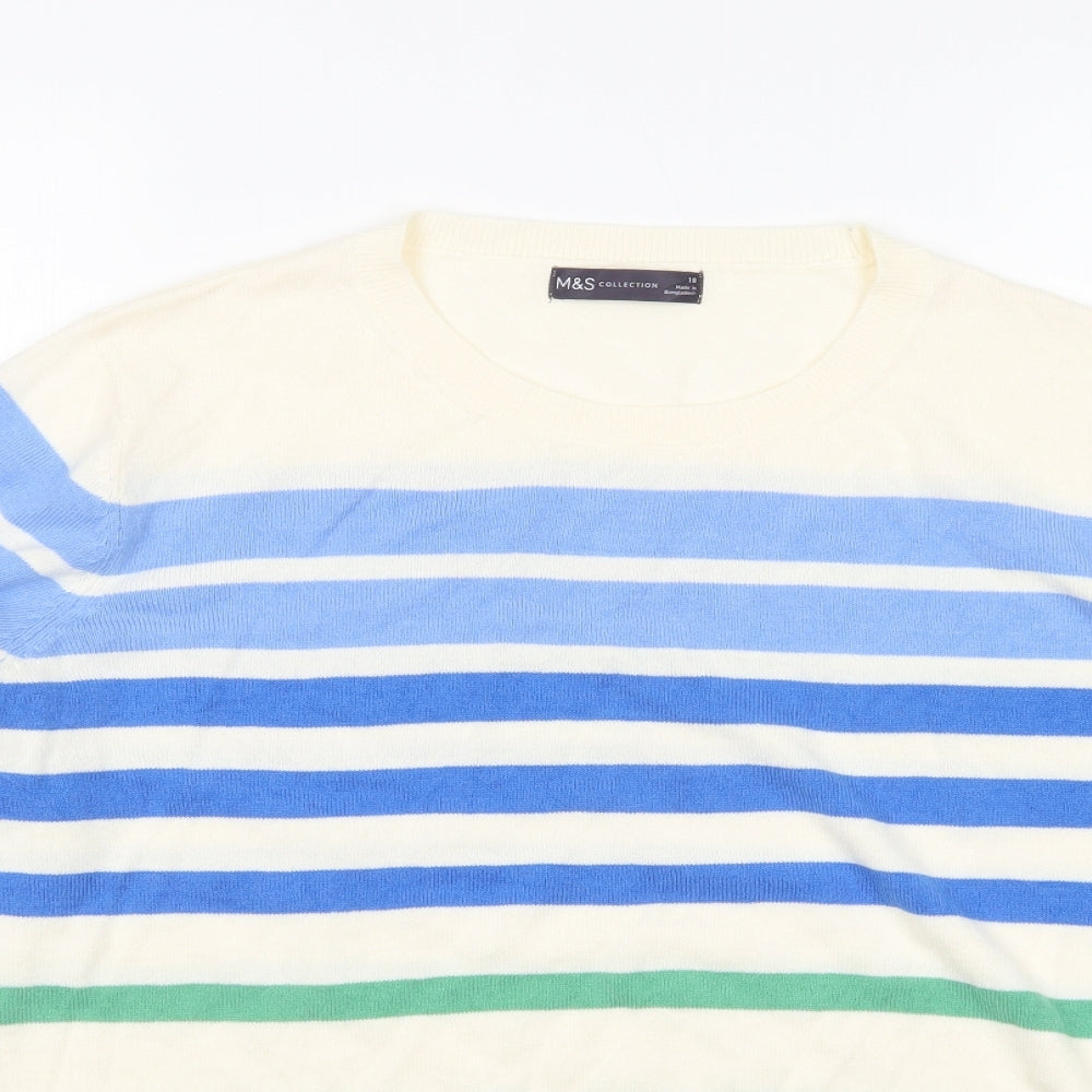 M&S Womens Multicoloured Round Neck Striped Acrylic Pullover Jumper Size 18