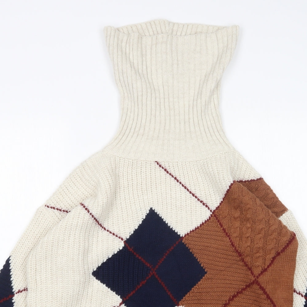 River Island Womens Multicoloured Roll Neck Argyle/Diamond Acrylic Pullover Jumper Size XS