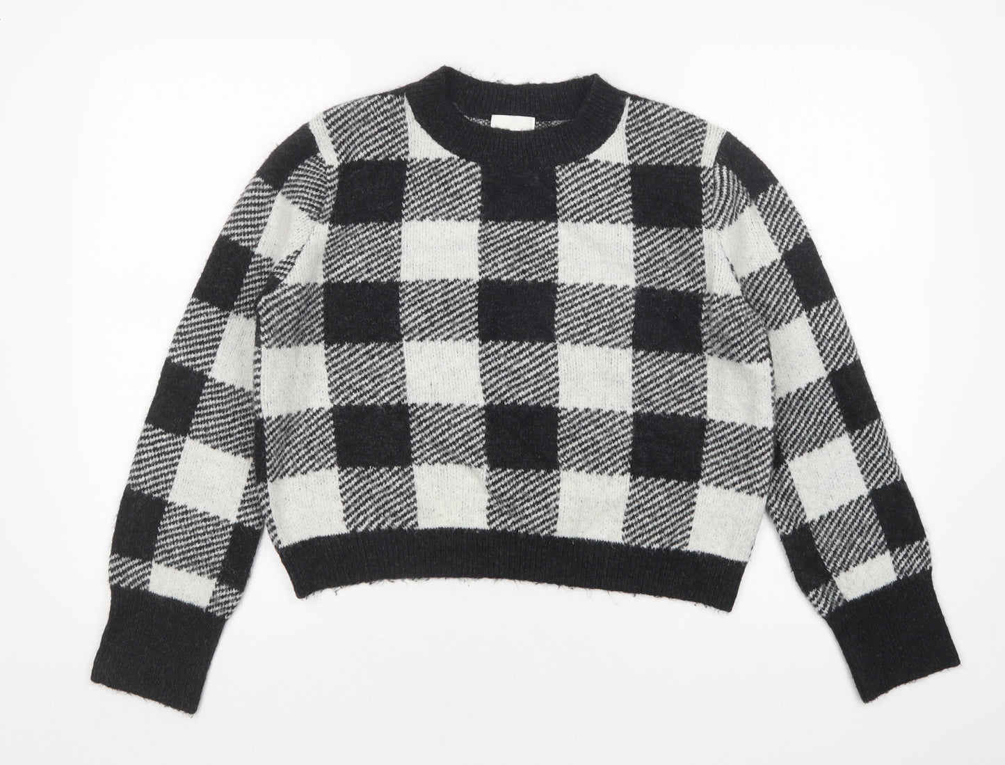 H&M Womens Multicoloured Round Neck Check Acrylic Pullover Jumper Size XS