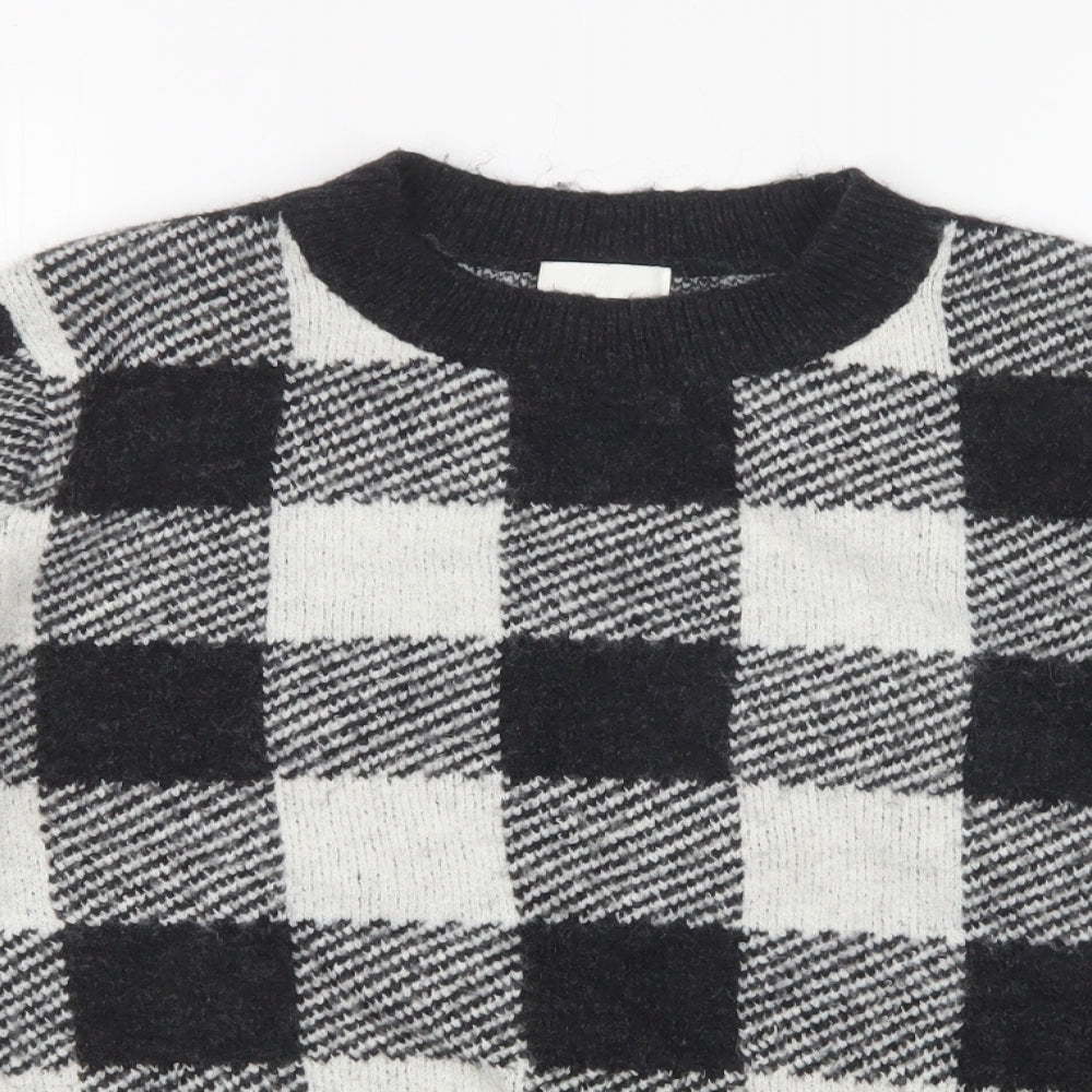 H&M Womens Multicoloured Round Neck Check Acrylic Pullover Jumper Size XS