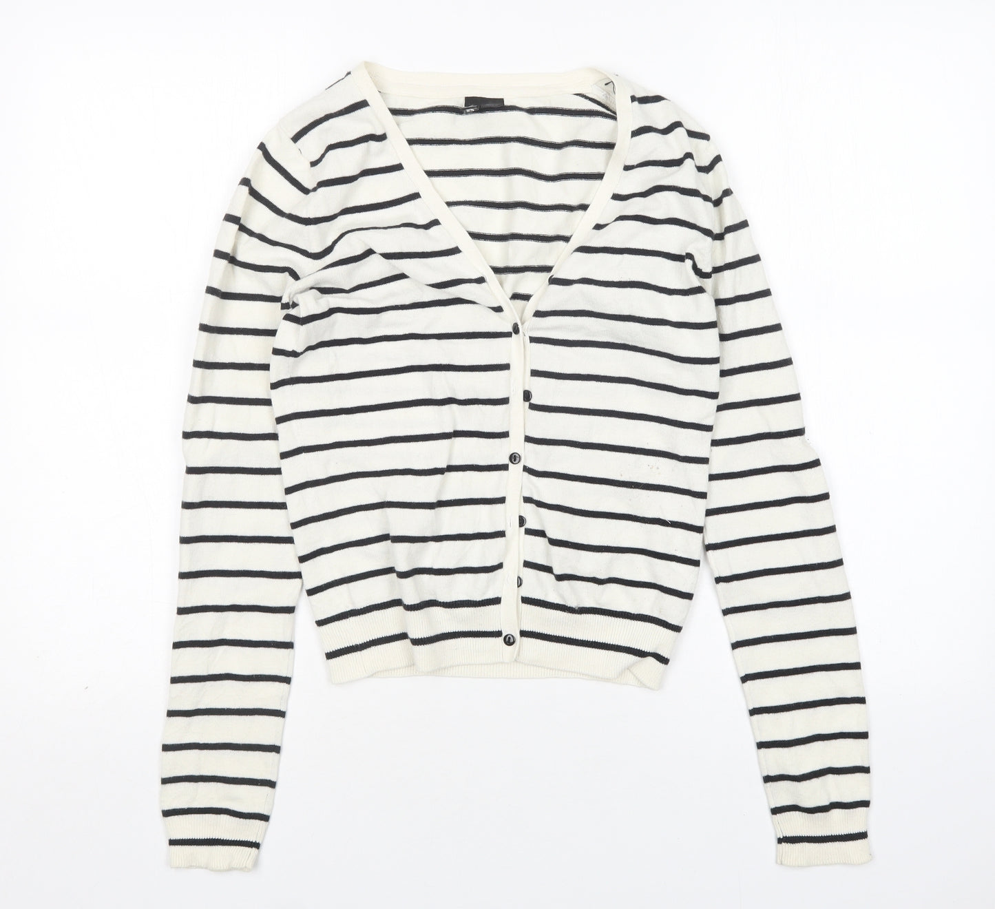 H&M Womens Multicoloured V-Neck Striped Cotton Cardigan Jumper Size 10