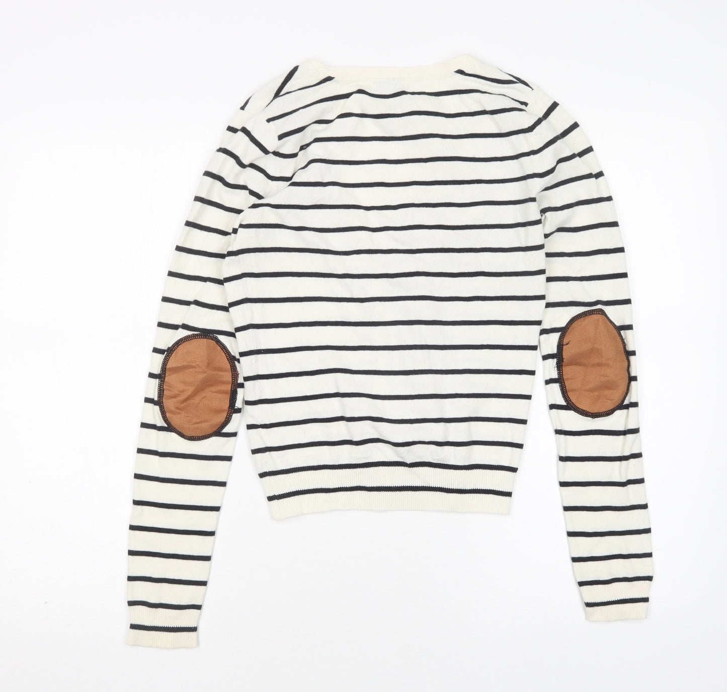 H&M Womens Multicoloured V-Neck Striped Cotton Cardigan Jumper Size 10