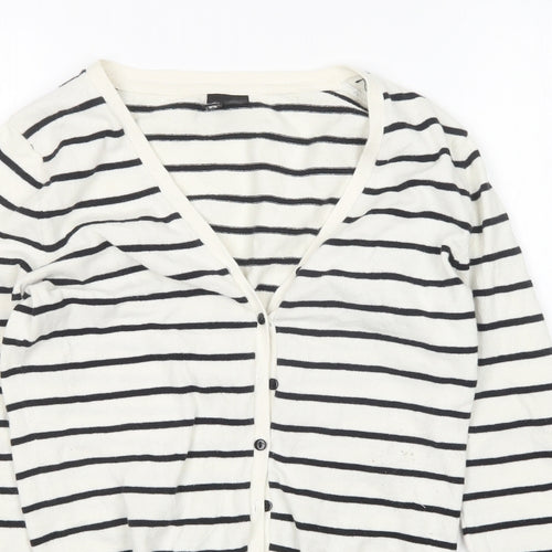 H&M Womens Multicoloured V-Neck Striped Cotton Cardigan Jumper Size 10