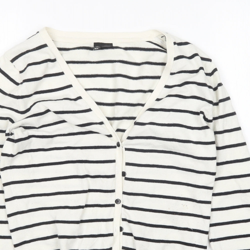 H&M Womens Multicoloured V-Neck Striped Cotton Cardigan Jumper Size 10
