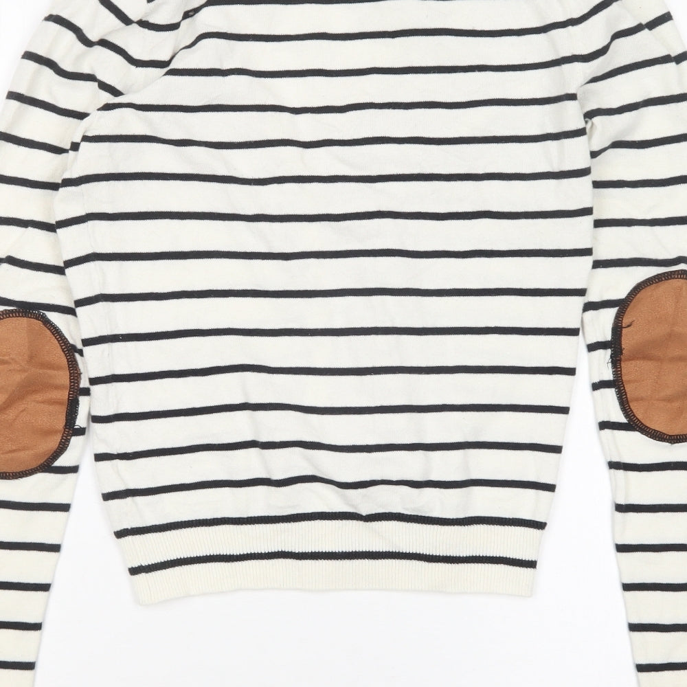 H&M Womens Multicoloured V-Neck Striped Cotton Cardigan Jumper Size 10