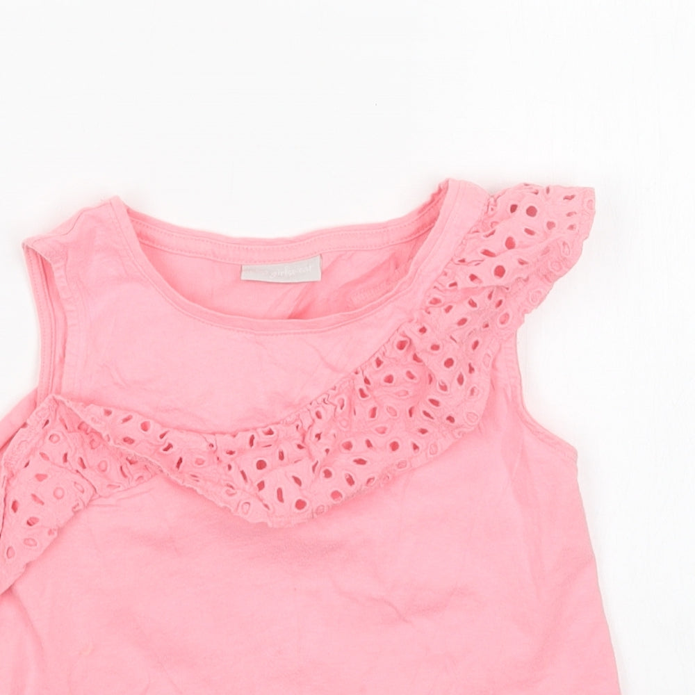 Matalan Girls Pink  Cotton Basic Tank Size 7 Years Round Neck