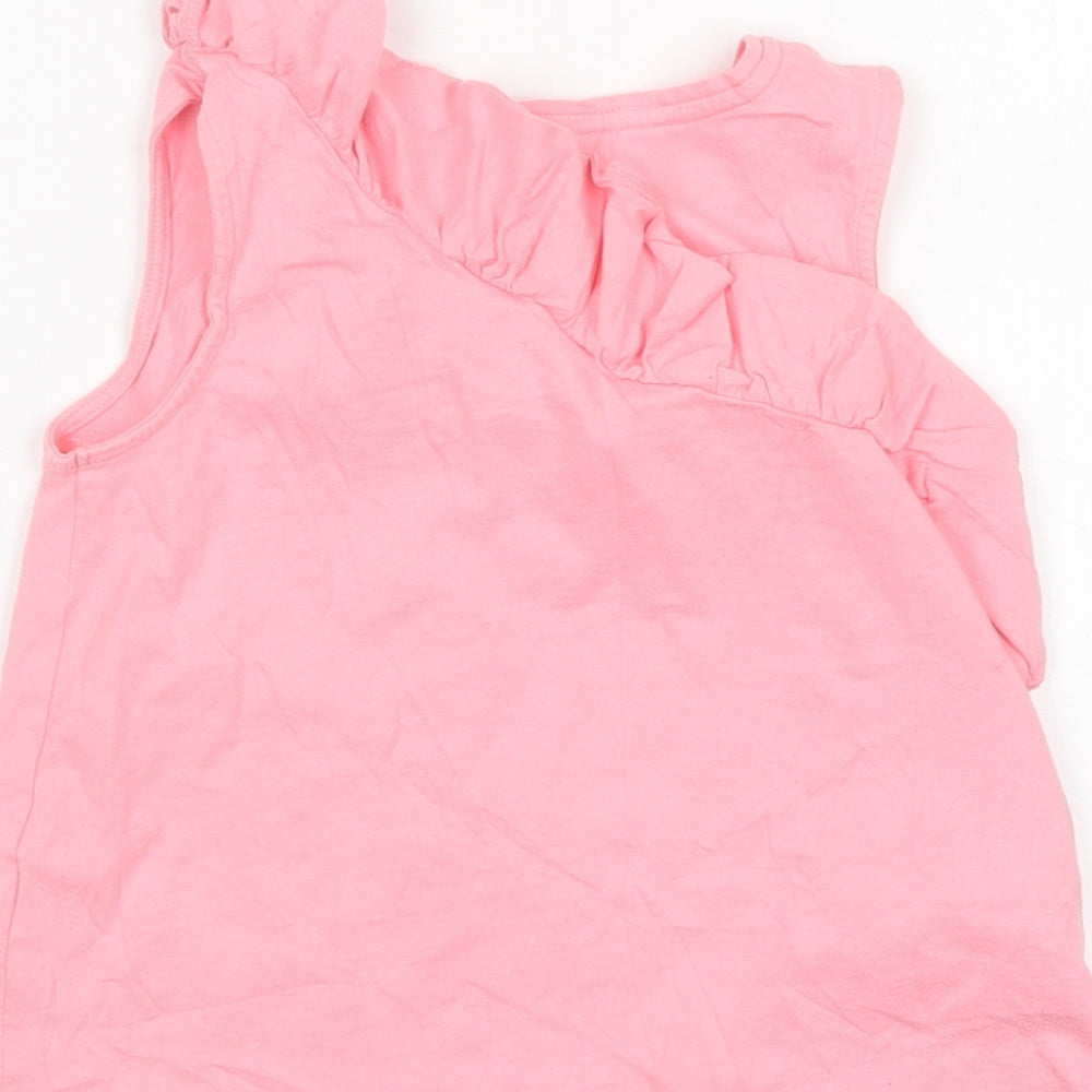Matalan Girls Pink  Cotton Basic Tank Size 7 Years Round Neck