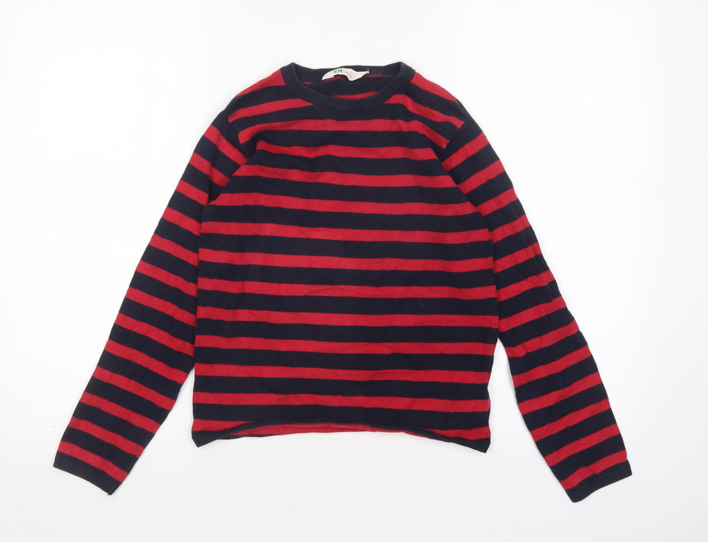 H&M Boys Multicoloured Round Neck Striped Cotton Pullover Jumper Size 9-10 Years