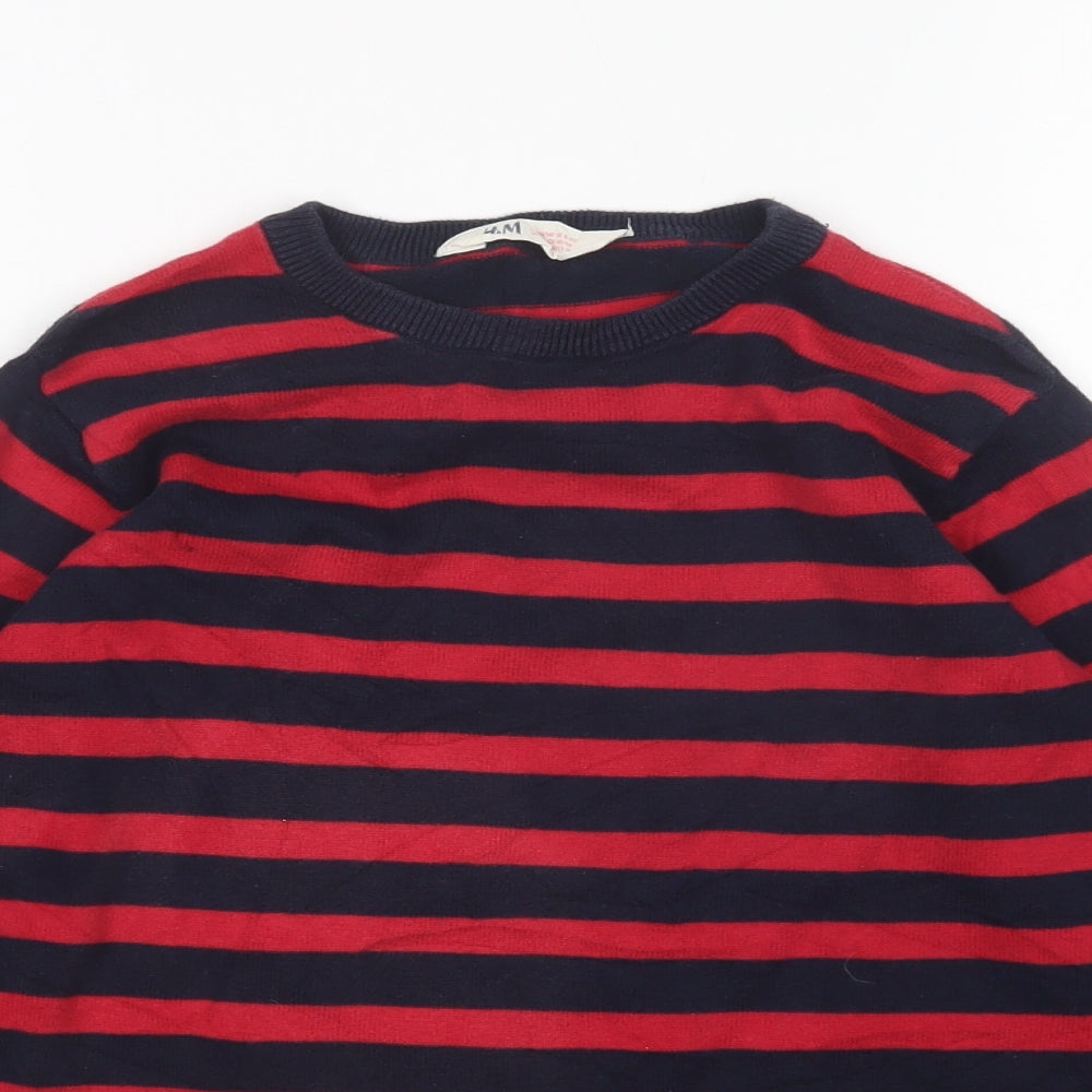 H&M Boys Multicoloured Round Neck Striped Cotton Pullover Jumper Size 9-10 Years