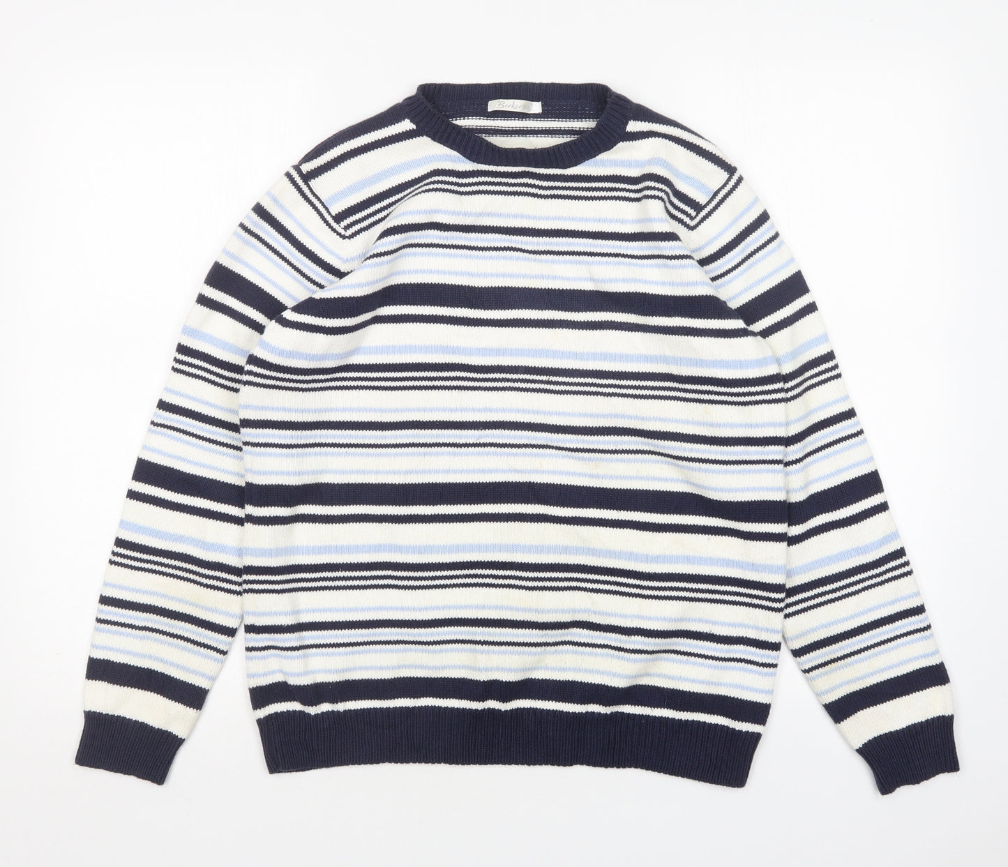 berketex Womens Multicoloured Round Neck Striped Cotton Pullover Jumper Size 10