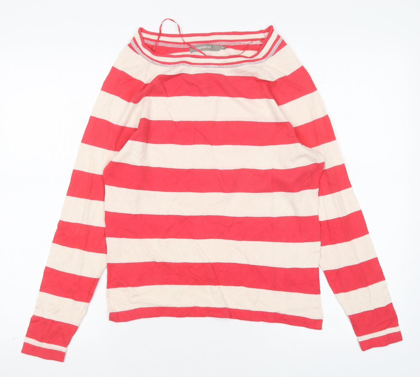 Sandwich Womens Multicoloured Round Neck Striped Cotton Pullover Jumper Size M