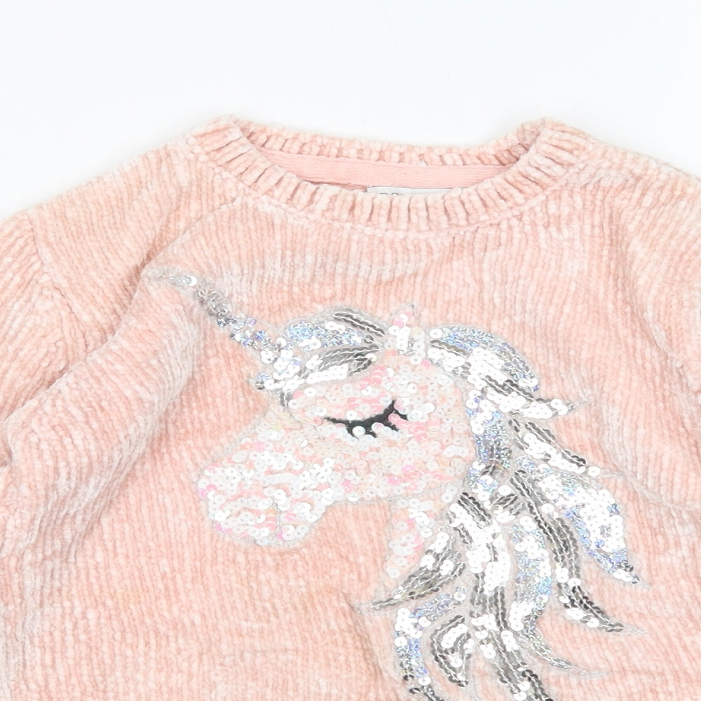 Primark Girls Pink Round Neck  Polyester Pullover Jumper Size 8-9 Years   - Unicorn