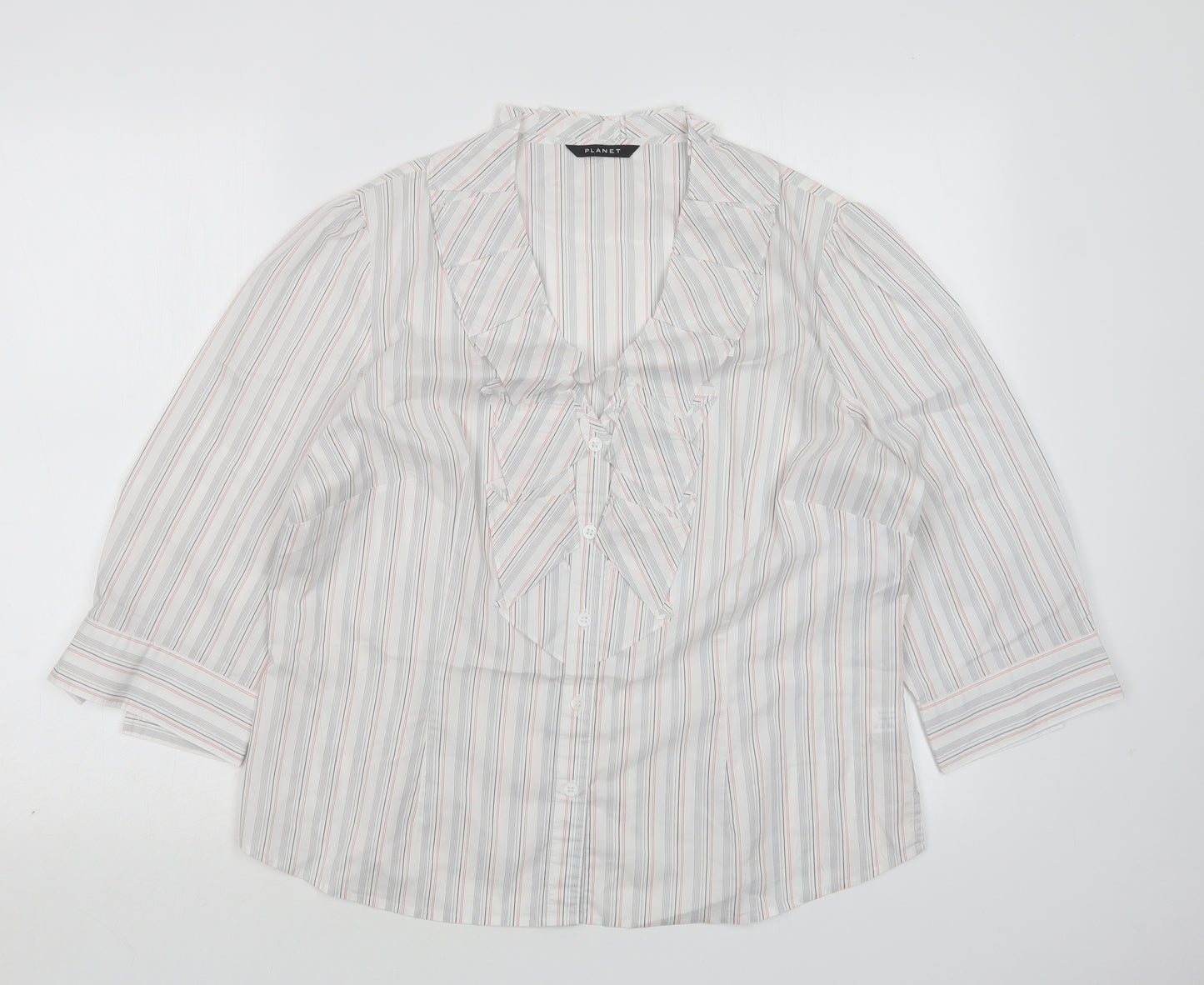 Planet Womens Multicoloured Striped Cotton Basic Button-Up Size 16 V-Neck