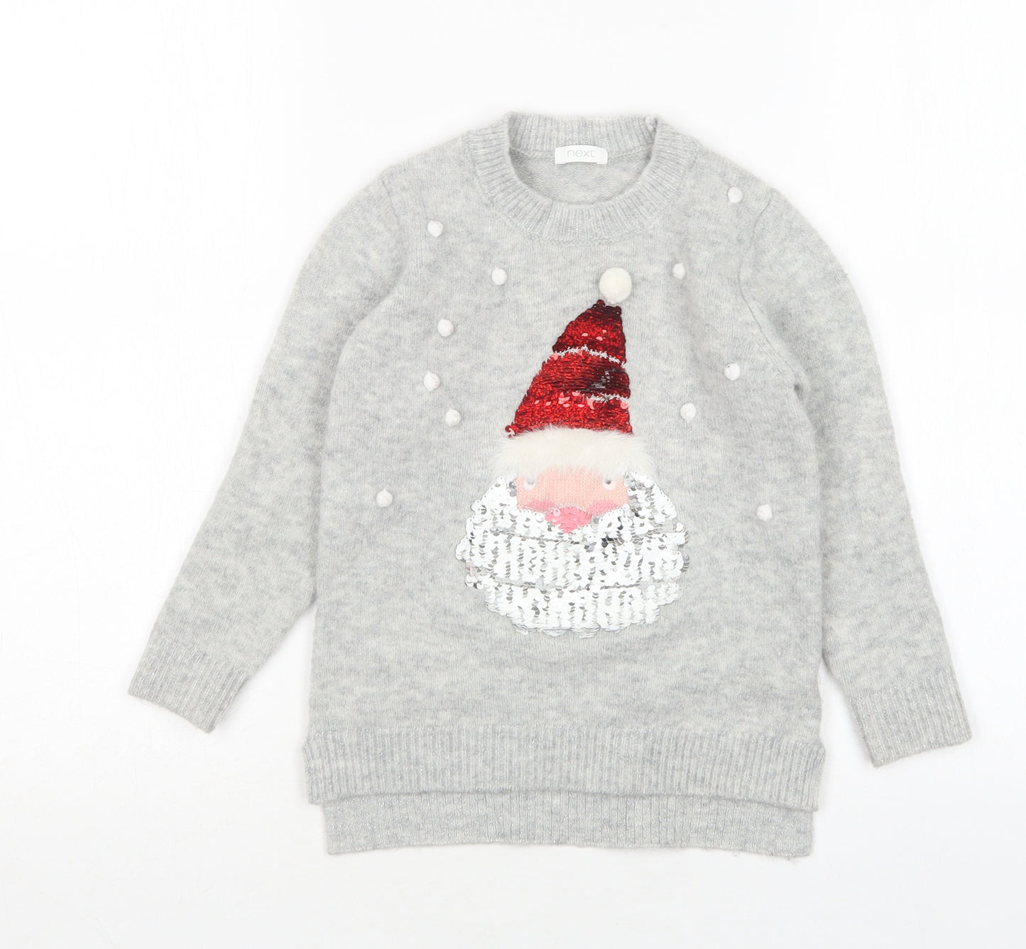 NEXT Girls Grey Round Neck  Acrylic Pullover Jumper Size 4 Years