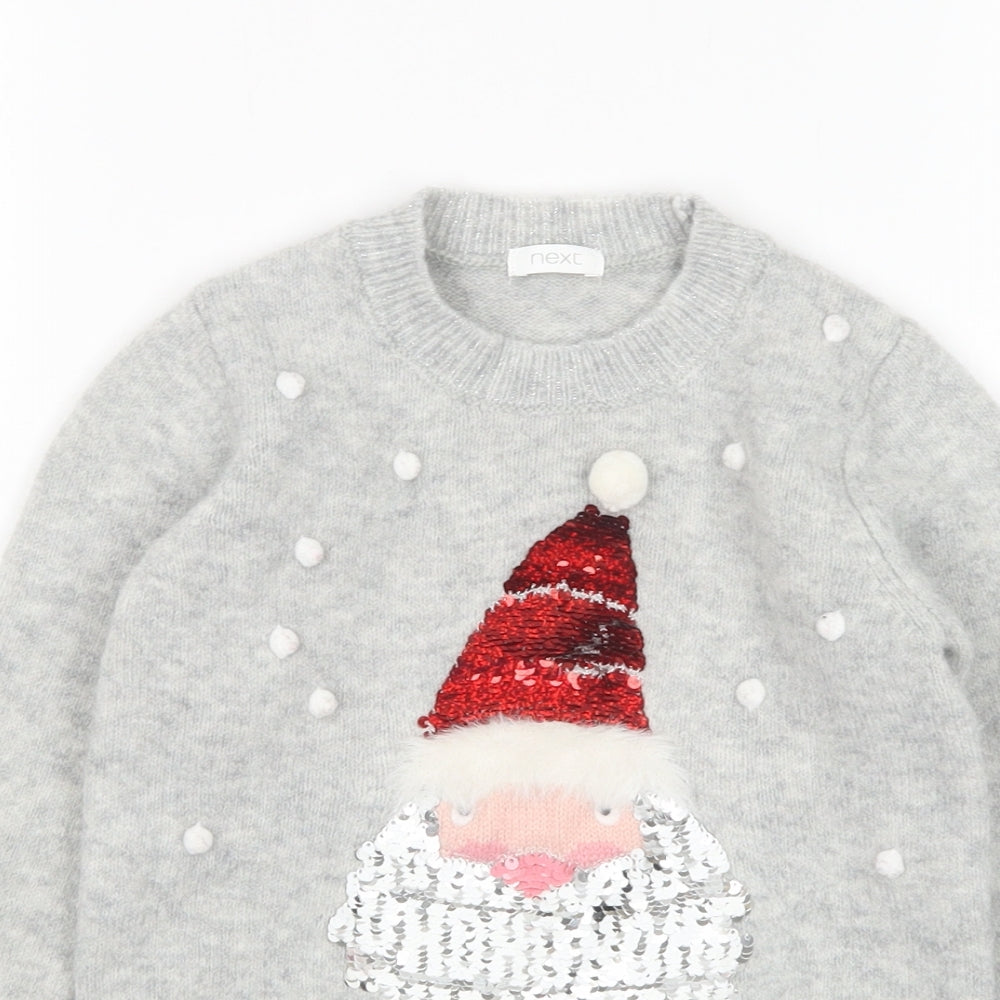 NEXT Girls Grey Round Neck  Acrylic Pullover Jumper Size 4 Years