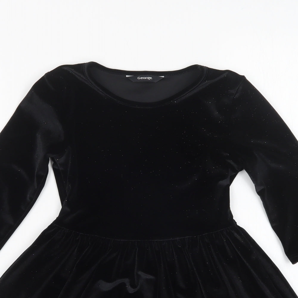 George Girls Black  Polyester Fit & Flare  Size 6-7 Years  Round Neck
