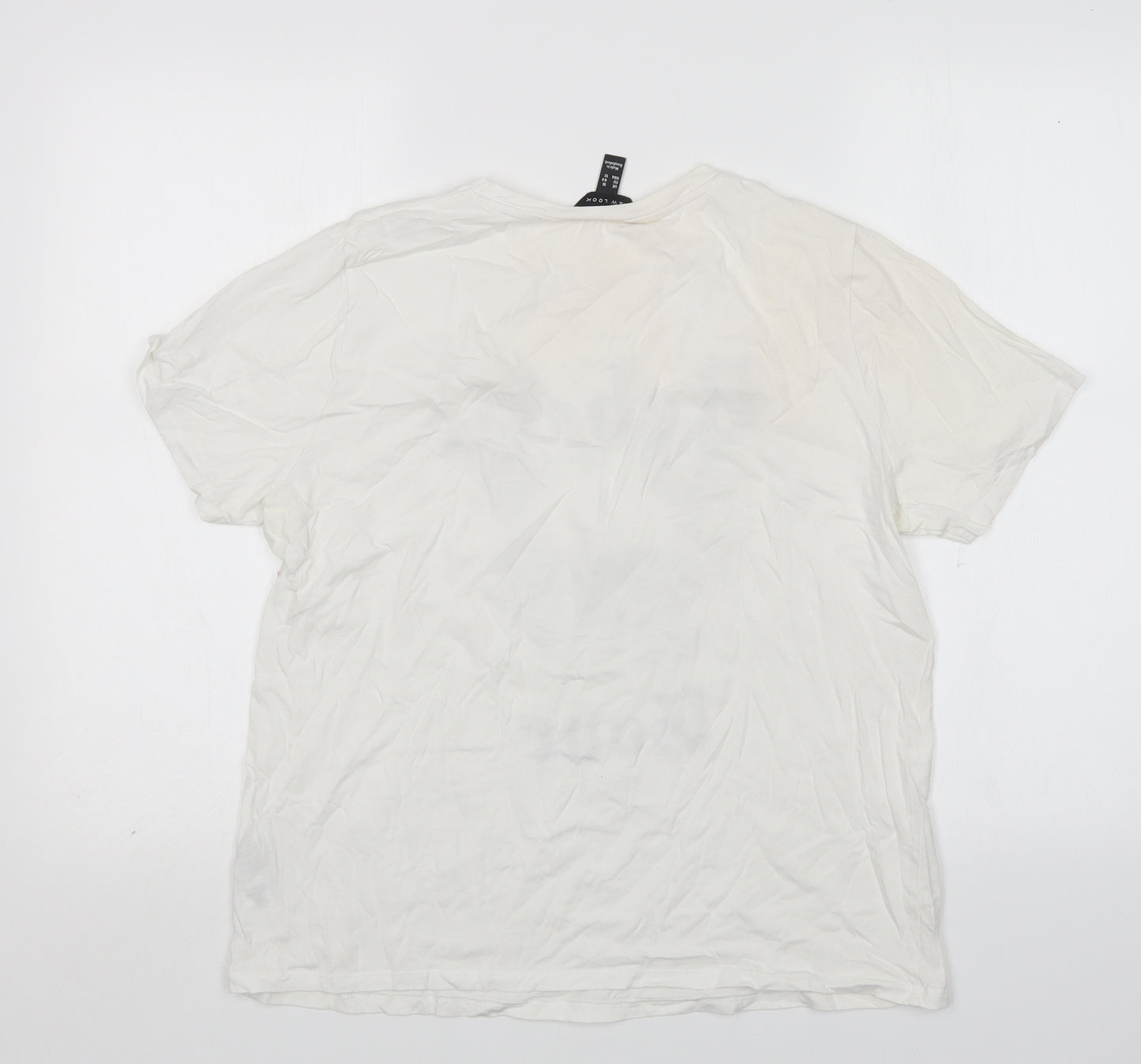 New Look Womens White  Cotton Basic T-Shirt Size 16 Round Neck