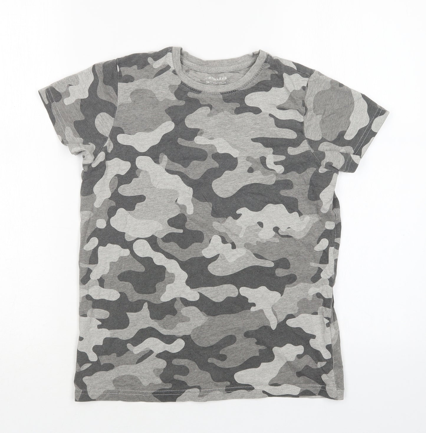 Primark Boys Grey Camouflage Cotton Basic T-Shirt Size 10-11 Years Round Neck