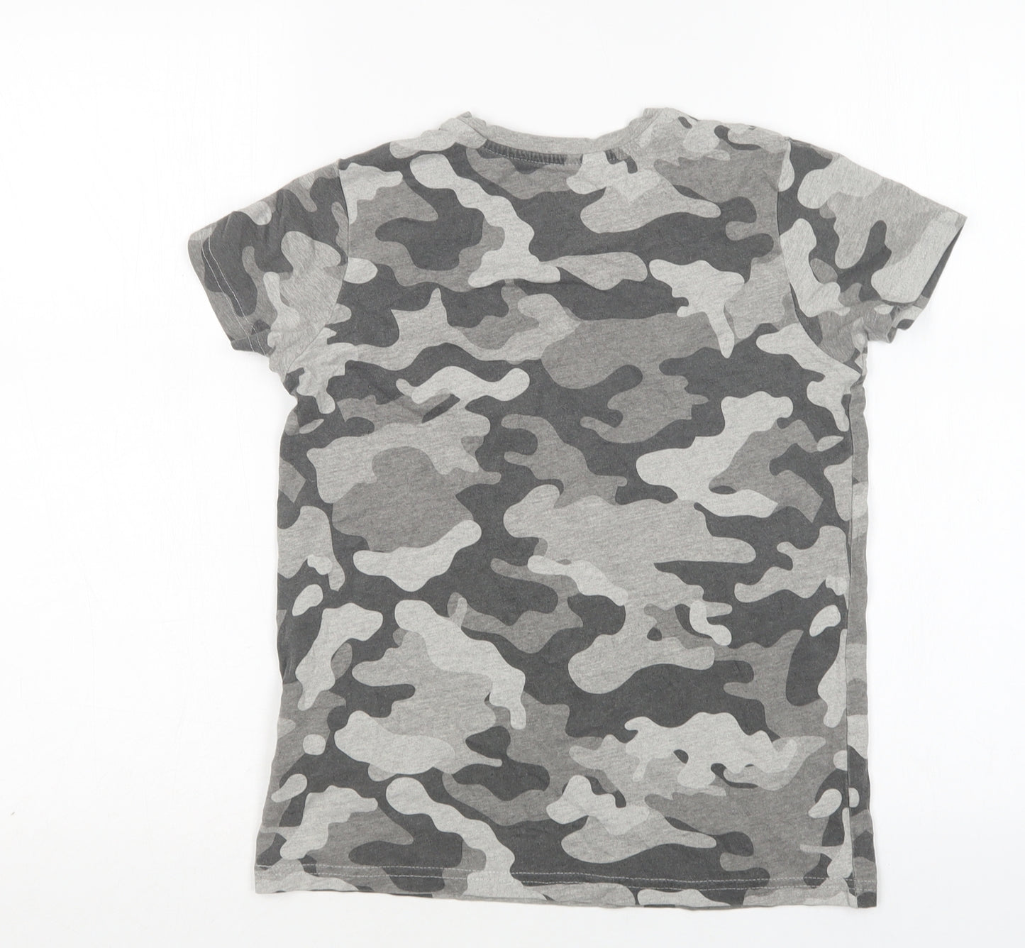 Primark Boys Grey Camouflage Cotton Basic T-Shirt Size 10-11 Years Round Neck