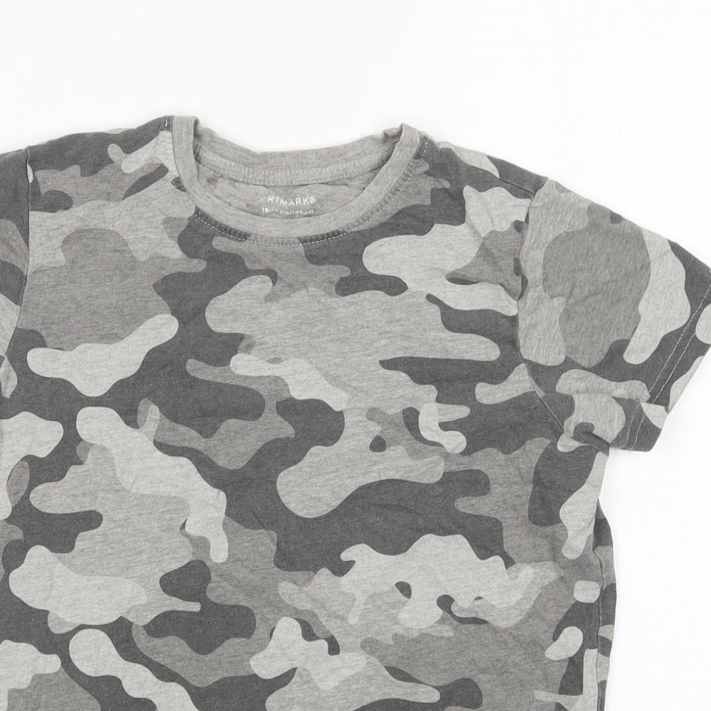 Primark Boys Grey Camouflage Cotton Basic T-Shirt Size 10-11 Years Round Neck