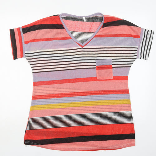Preworn Womens Multicoloured V-Neck Striped Polyester Pullover Jumper Size 4XL