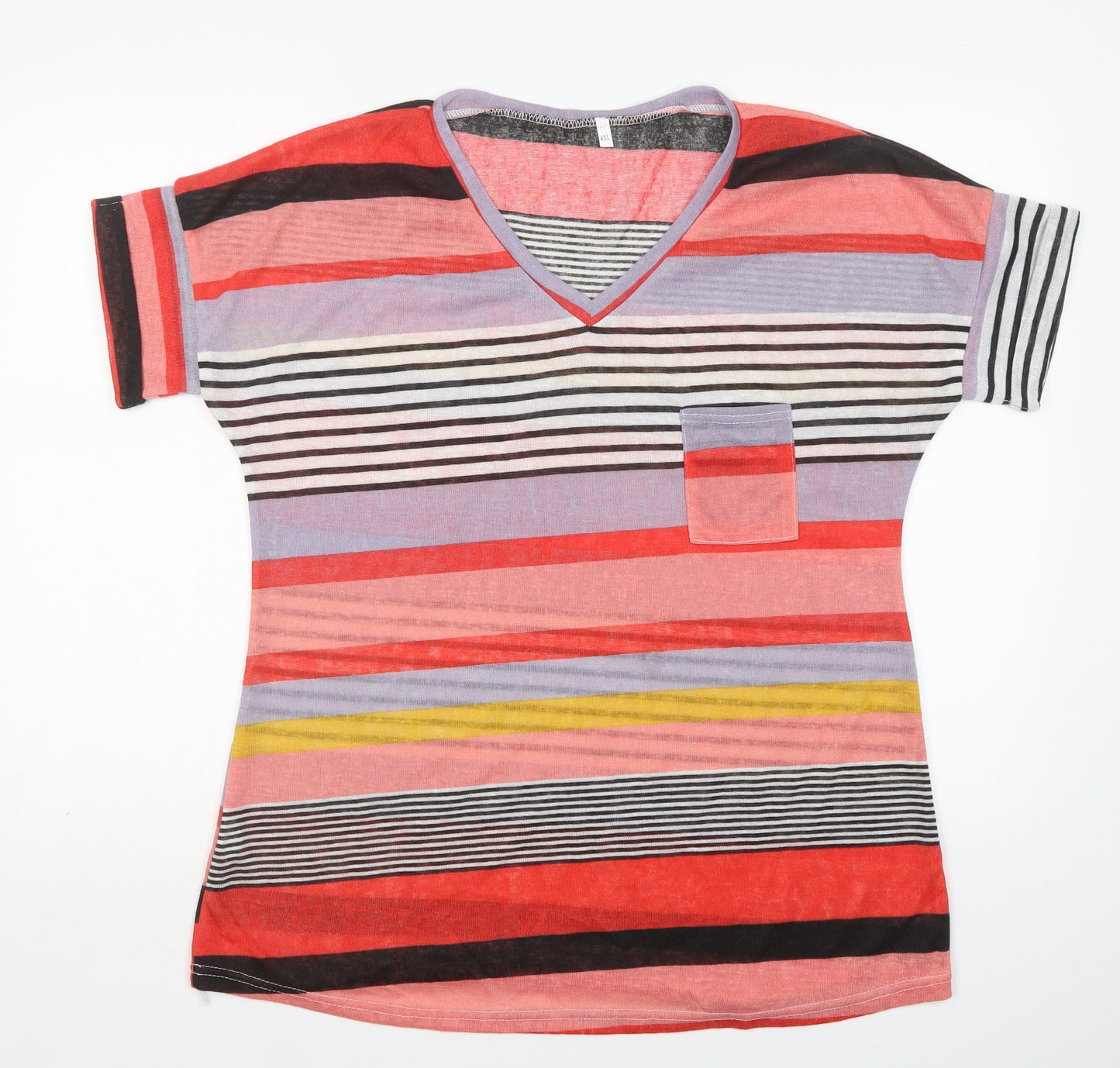 Preworn Womens Multicoloured V-Neck Striped Polyester Pullover Jumper Size 4XL