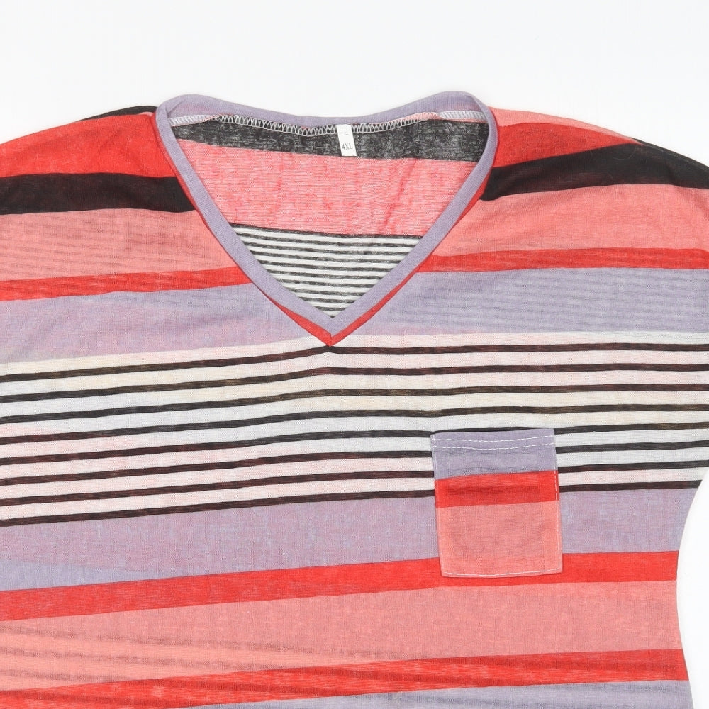 Preworn Womens Multicoloured V-Neck Striped Polyester Pullover Jumper Size 4XL