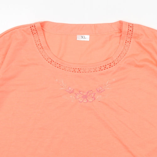 Preworn Womens Pink Floral  Basic T-Shirt Size XL Round Neck