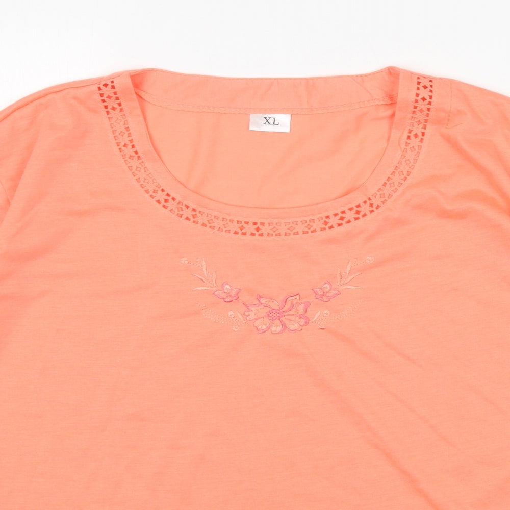 Preworn Womens Pink Floral  Basic T-Shirt Size XL Round Neck
