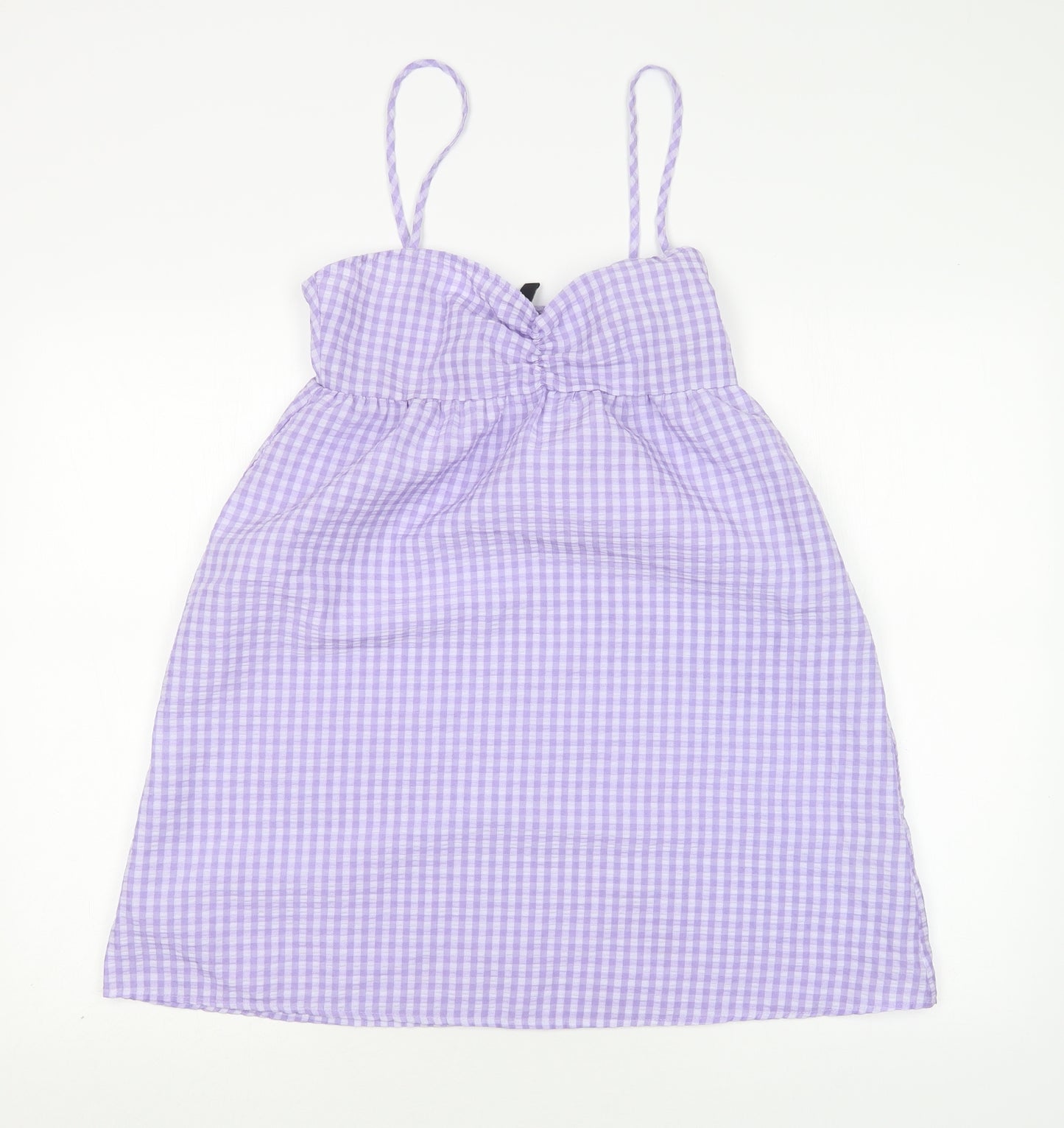 H&M Womens Multicoloured Check Polyester Tank Dress  Size 8  V-Neck