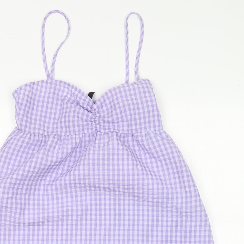 H&M Womens Multicoloured Check Polyester Tank Dress  Size 8  V-Neck