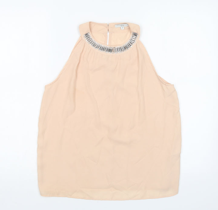 New Look Womens Beige Polyester Basic Blouse Size 10 Round Neck