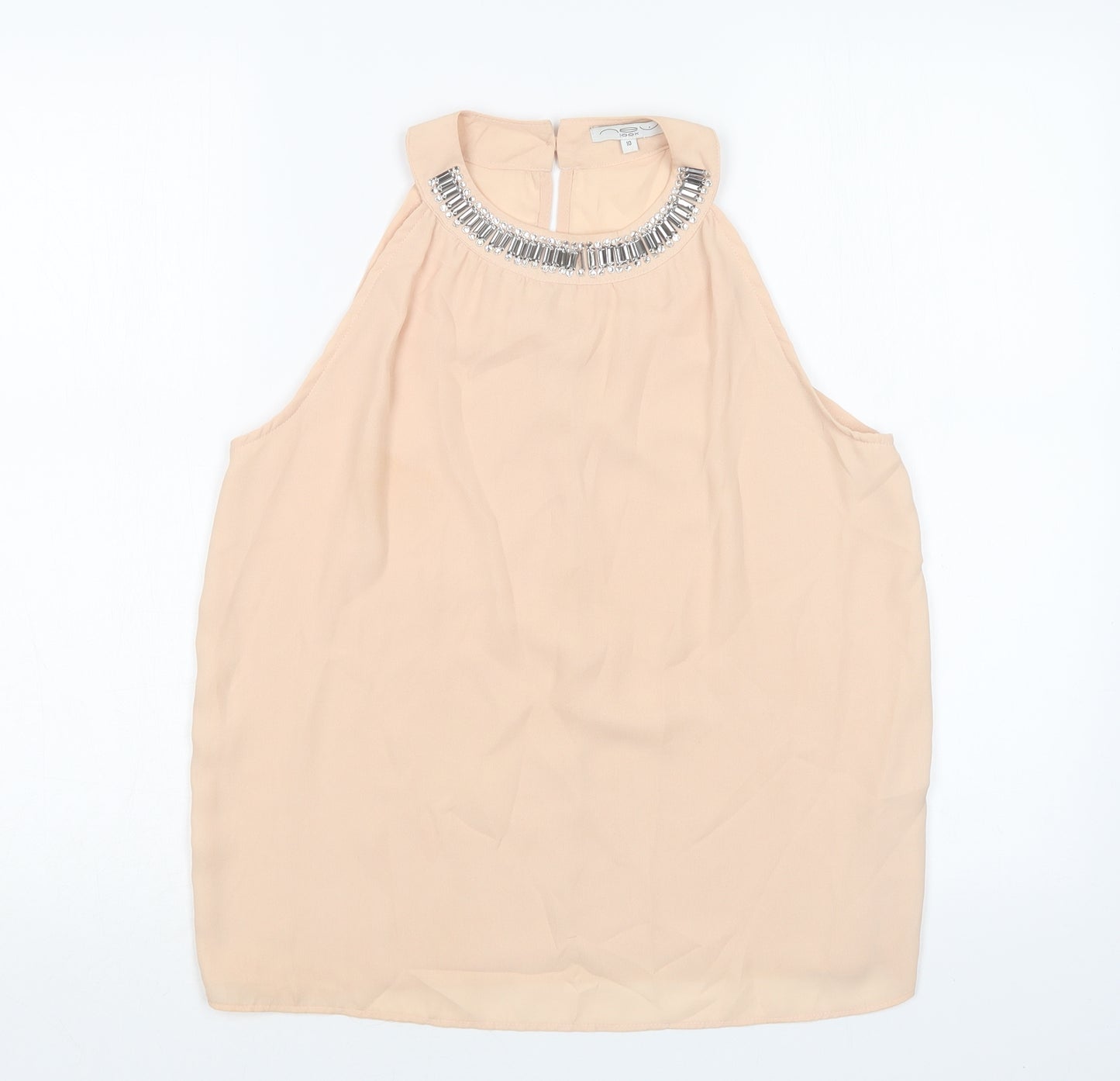 New Look Womens Beige  Polyester Basic Blouse Size 10 Round Neck