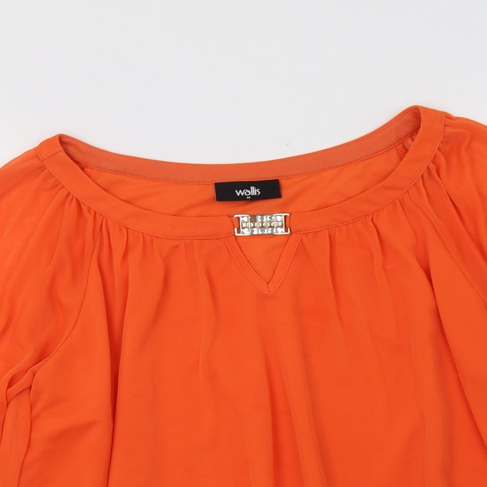 Wallis Womens Orange  Polyester Basic Blouse Size M Round Neck - Embellished Collar