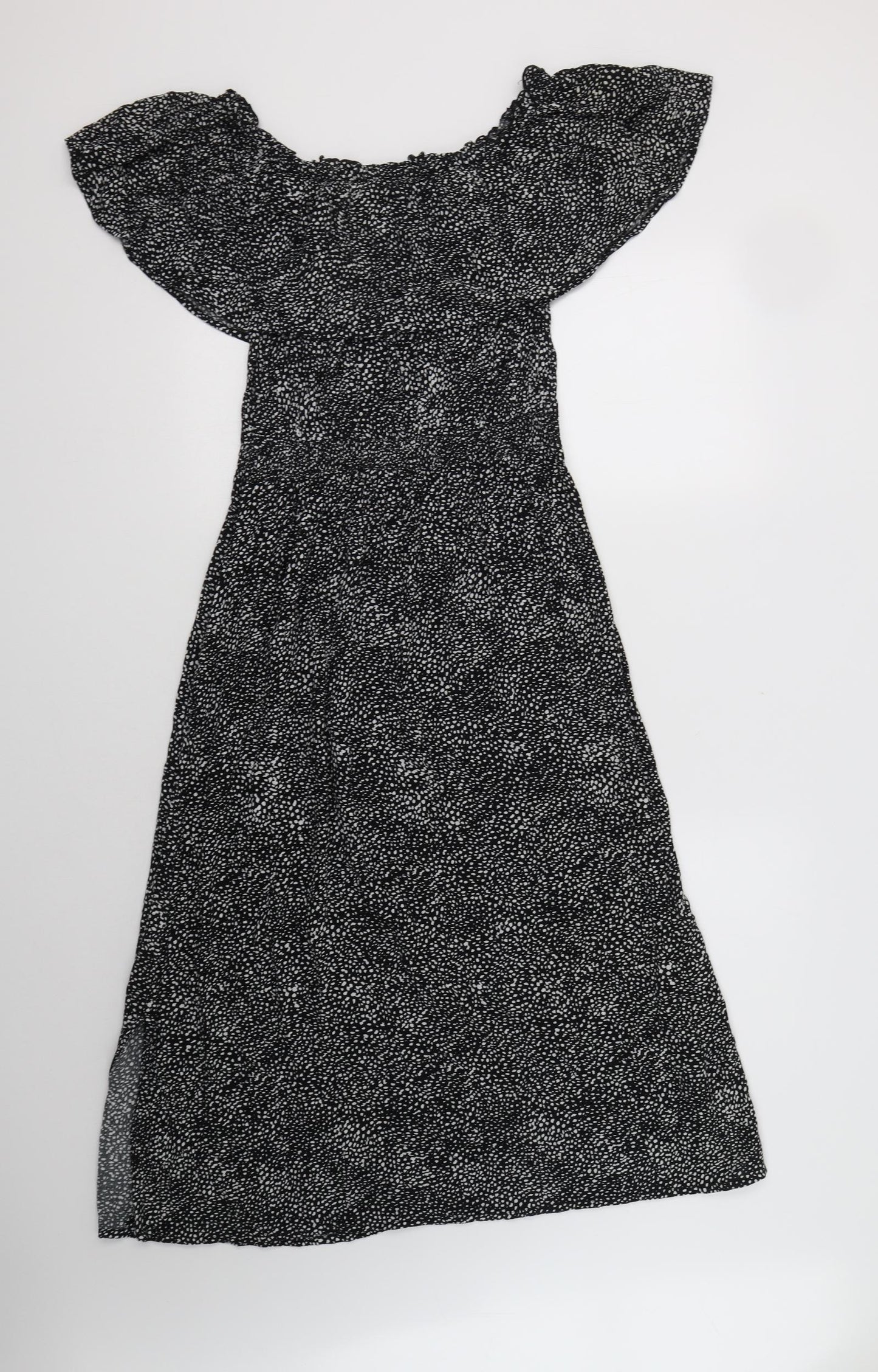 Nutmeg Womens Black Animal Print Viscose A-Line  Size 12  Off the Shoulder