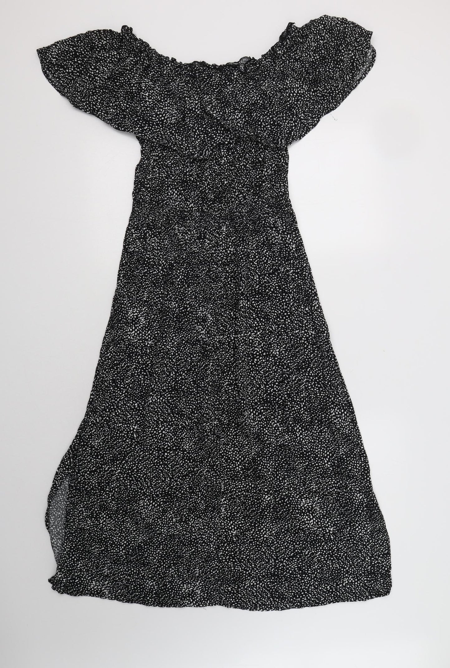 Nutmeg Womens Black Animal Print Viscose A-Line  Size 12  Off the Shoulder