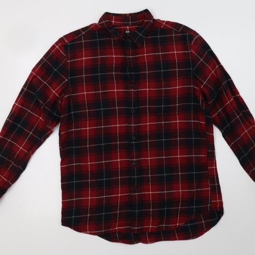 Uniqlo Womens Red Check Cotton Basic Button-Up Size L Collared
