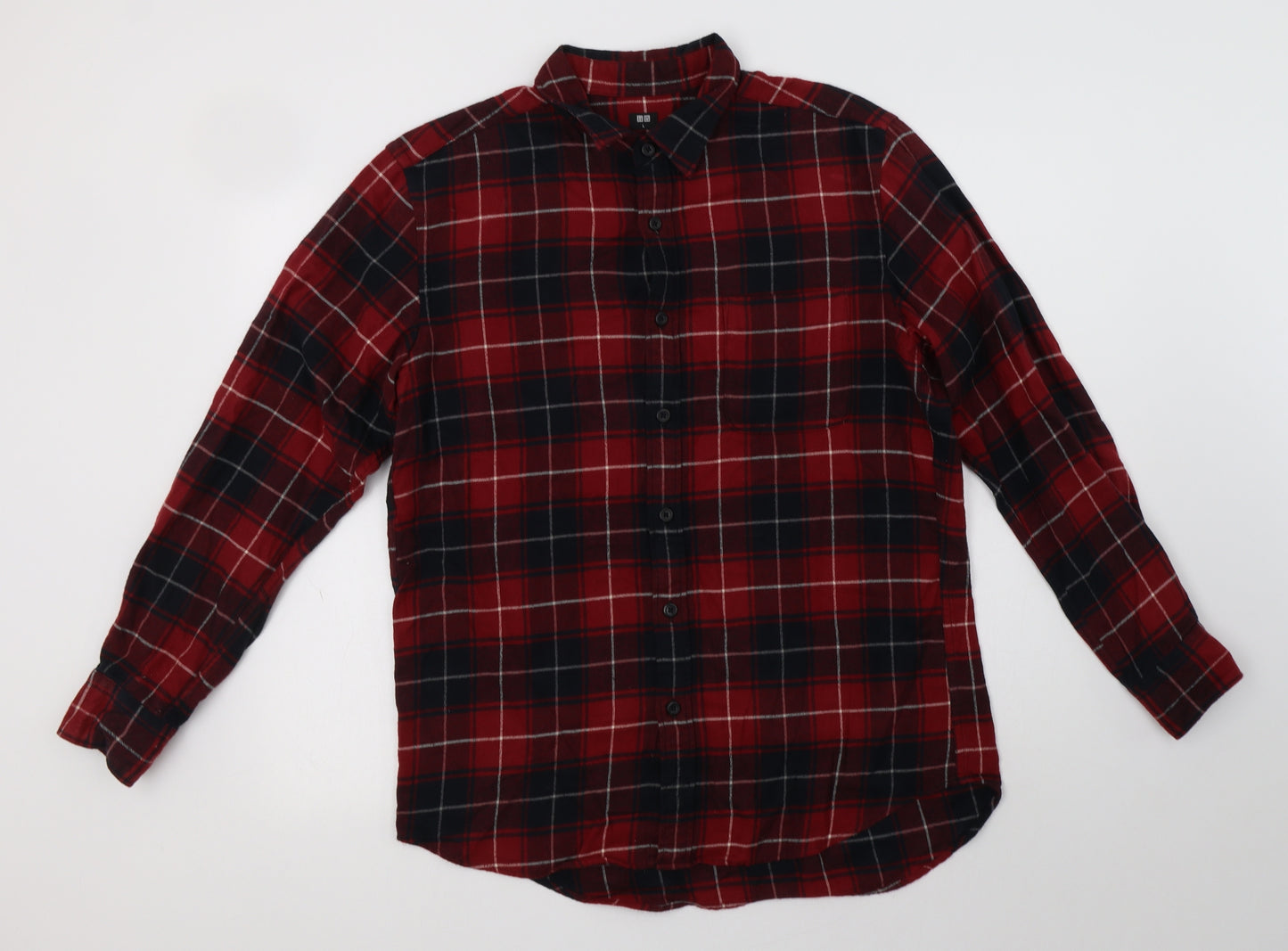 Uniqlo Womens Red Check Cotton Basic Button-Up Size L Collared