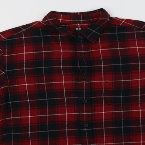 Uniqlo Womens Red Check Cotton Basic Button-Up Size L Collared