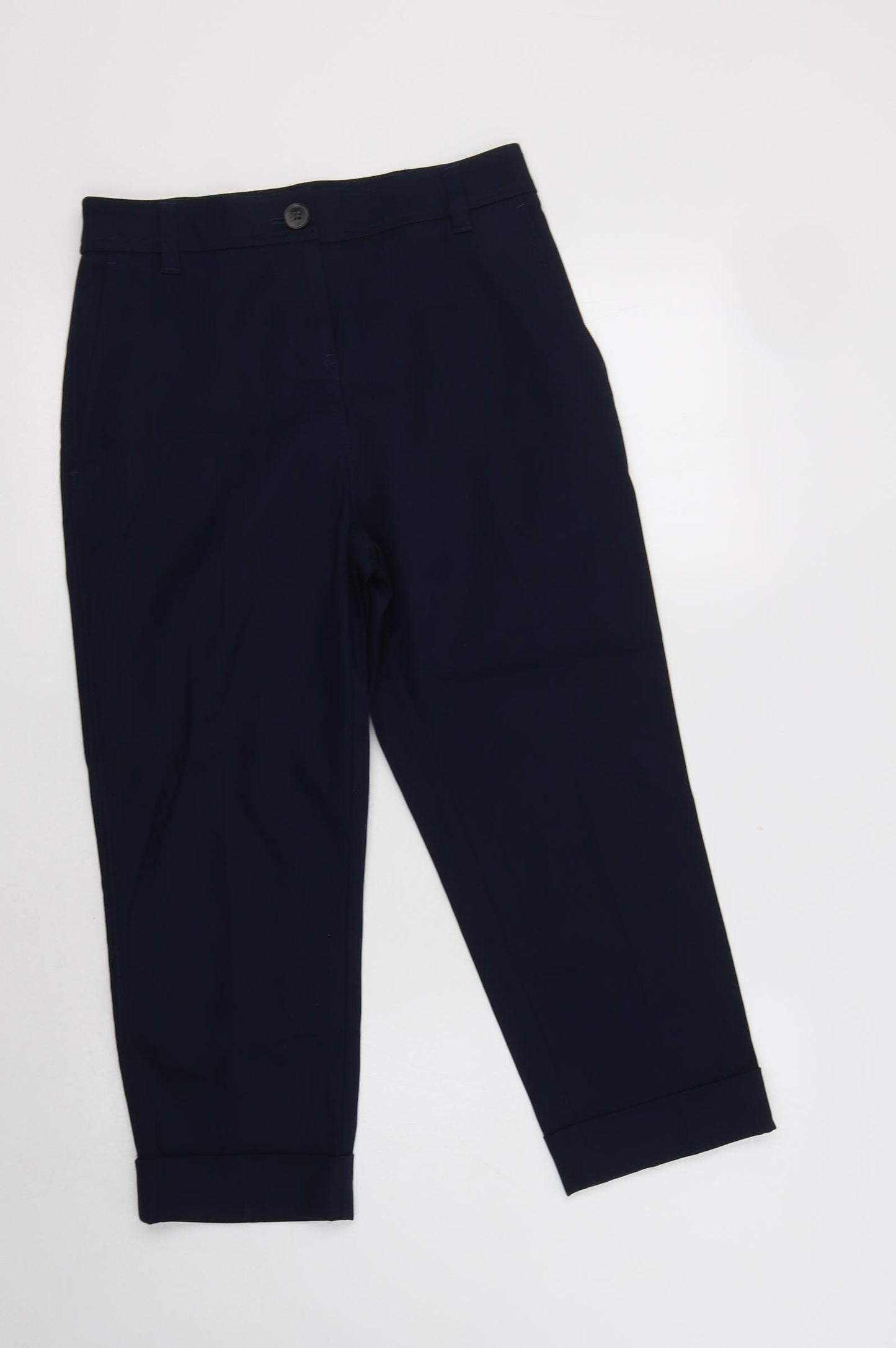 NEXT Womens Blue  Cotton Cropped Trousers Size 8 L22 in Regular Button